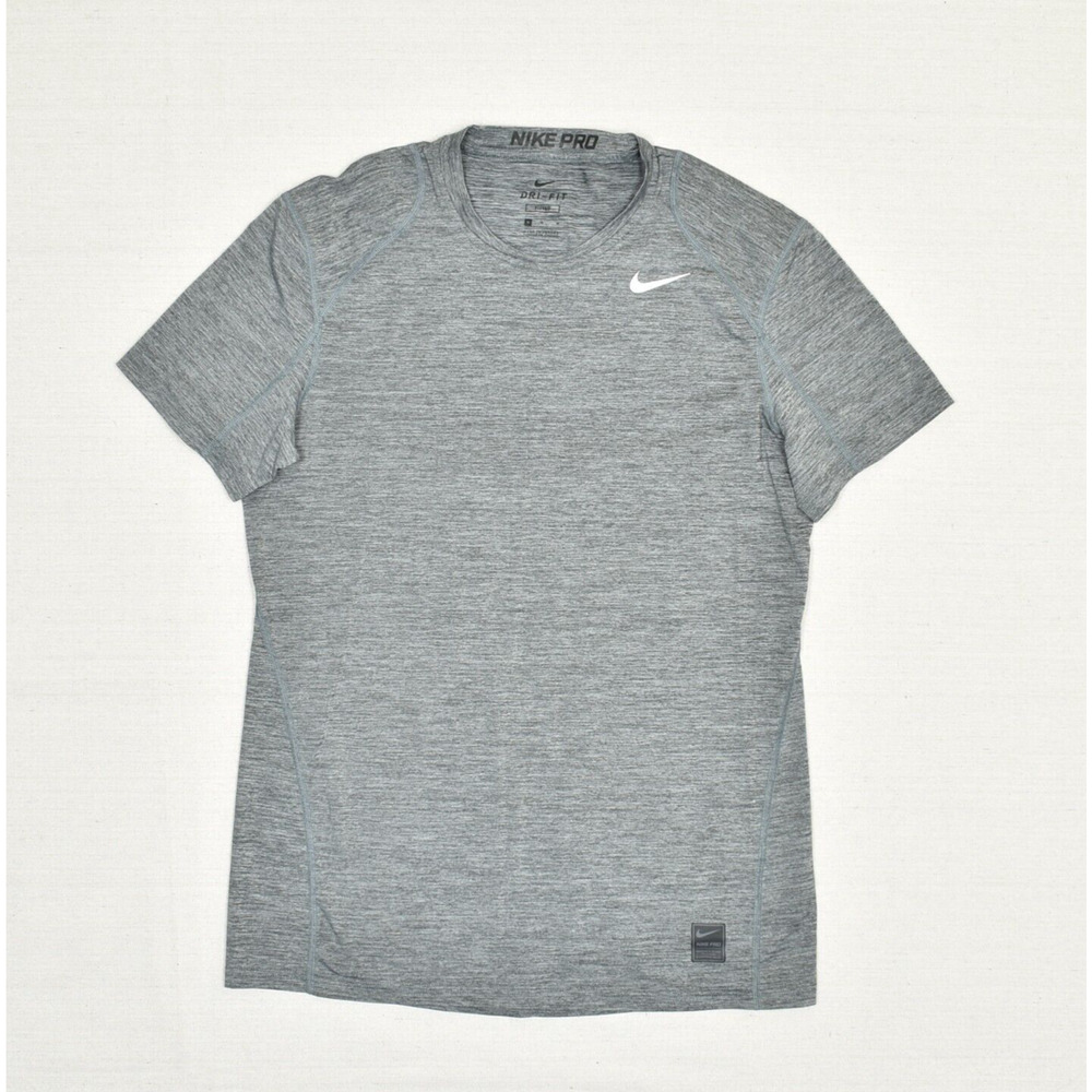 Nike Pro Dri Fit Polyester Gray Size M Fitted T Shirt Short Sleeve Crew Neck Gym